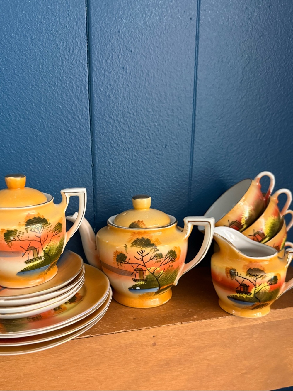 Vintage Japanese Lusterware Child’s Tea Set – Hand Painted Windmill Sunset